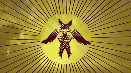 A Yellow Background With A Drawing Of A Bird With Wings GIF