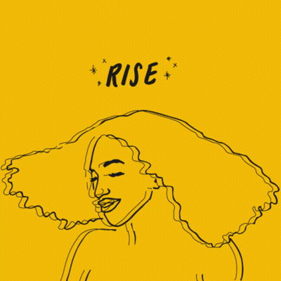 A Yellow Background With A Drawing Of A Woman And The Word Rise GIF