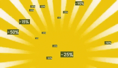 A Yellow Background With A Lot Of Numbers That Say -15 % -25 % And -50 % GIF