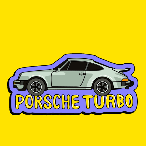 A Yellow Background With A Porsche Turbo On It GIF