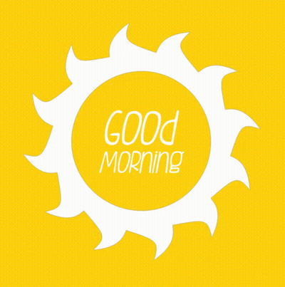 A Yellow Background With A White Sun And The Words Good Morning On It GIF