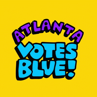 A Yellow Background With Atlanta Votes Blue Written In Blue GIF