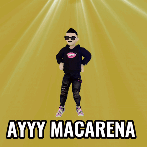 Ayyy Macarena White Text On Yellow Background GIF
