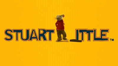 A Yellow Background With The Stuart Little Tm Logo On It GIF