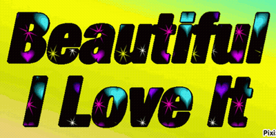 A Yellow Background With The Words Beautiful I Love It On It GIF