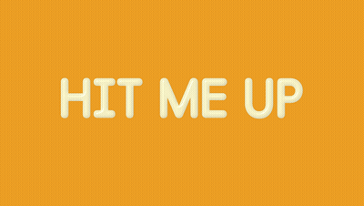 A Yellow Background With The Words Hit Me Up Written In Black GIF