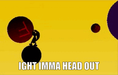 A Yellow Background With The Words Ight Imma Head Out Written On It GIF
