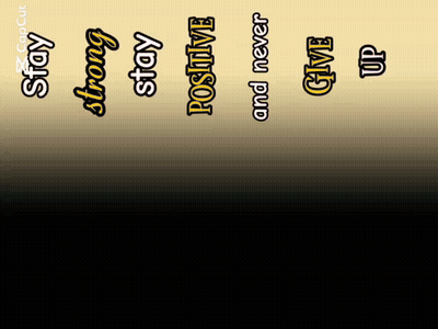 A Yellow Background With The Words Stay Strong Positive And Never Give Up GIF