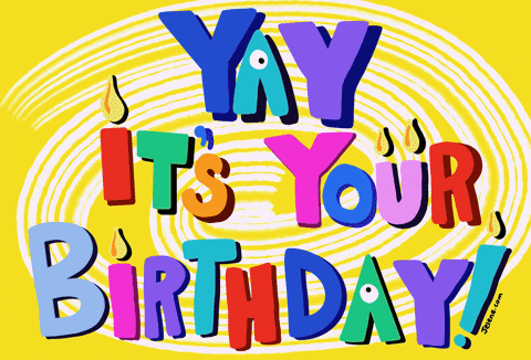 A Yellow Background With The Words Yay It 'S Your Birthday On It GIF