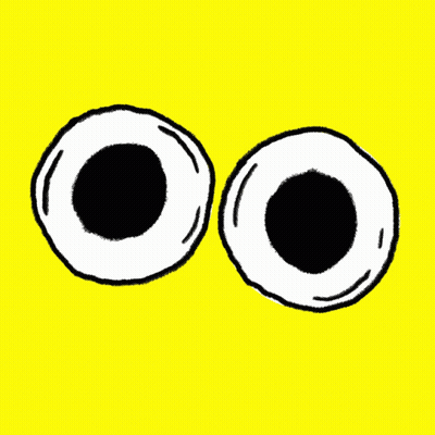 A Yellow Background With Two White Circles With Black Circles In Them GIF