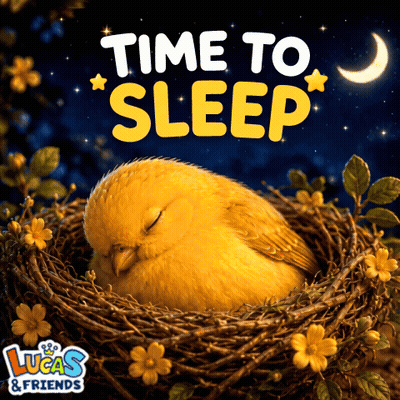 A Yellow Bird Is Sleeping In A Nest With The Words Time To Sleep GIF