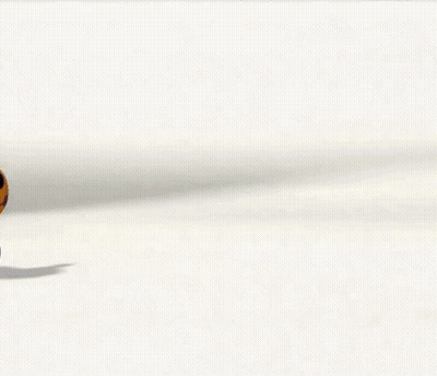 A Yellow Blue And Purple Toy Caterpillar With Wheels And Red Antennas GIF