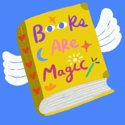A Yellow Book With Wings And The Words Books Are Magic On It GIF