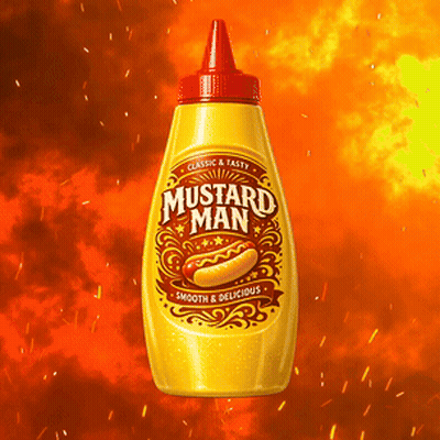 A Yellow Bottle Of Mustard Man With A Hot Dog On The Label GIF