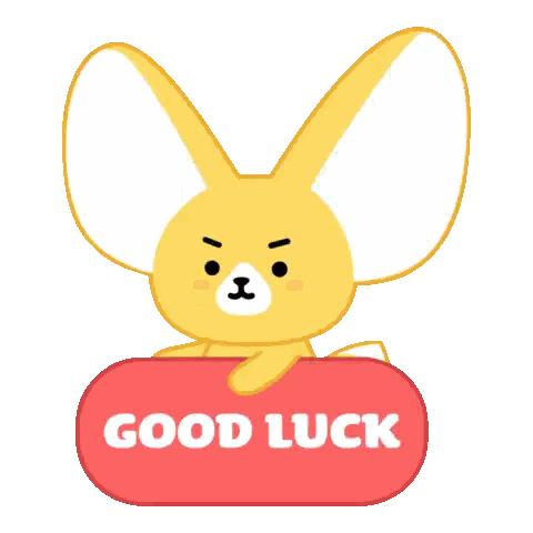 A Yellow Bunny Is Holding A Red Sign That Says Good Luck Sticker