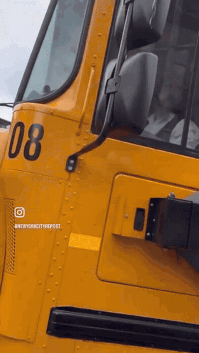 A Yellow Bus With The Number 08 On The Side GIF