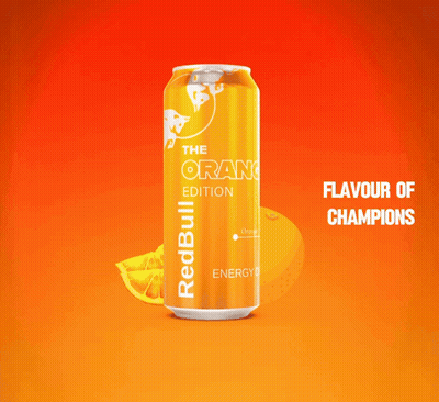 A Yellow Can Of Red Bull The Orange Edition GIF