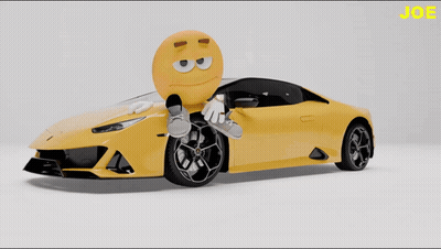 A Yellow Car With A Smiley Face On It And The Word Joe On The Bottom Right GIF
