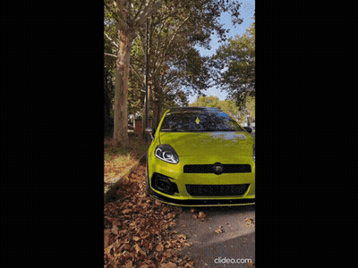 A Yellow Car With The Word Abarth On The Side Is Parked Next To A Tree GIF