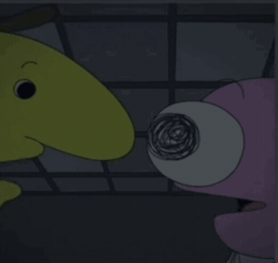 A Yellow Cartoon Character And A Pink Cartoon Character Are Touching Noses GIF