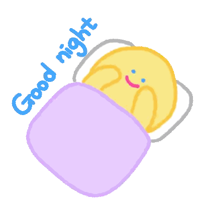 A Yellow Cartoon Character Is Laying In A Bed With A Purple Blanket And The Words Good Night Written Above It Sticker