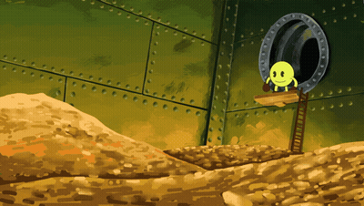 A Yellow Cartoon Character Is Looking Out Of A Hole GIF