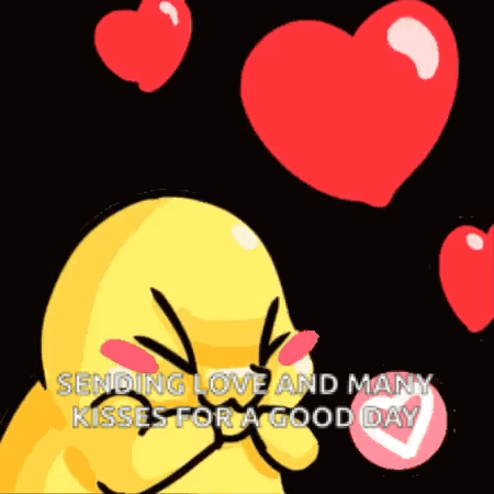 A Yellow Cartoon Character Is Sending Love And Many Kisses GIF