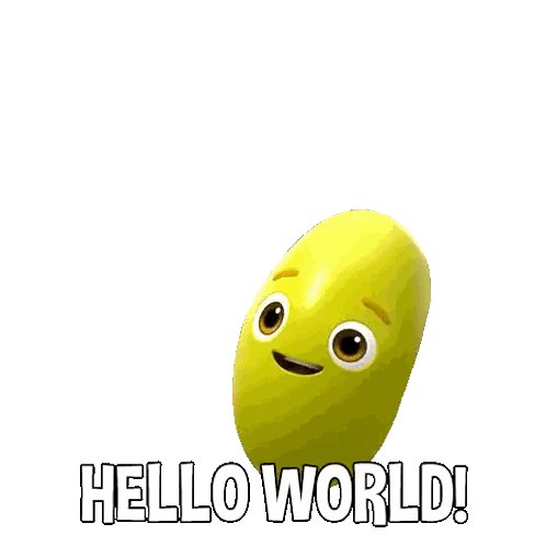 A Yellow Cartoon Character Says Hello World Sticker
