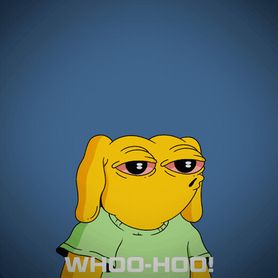 A Yellow Cartoon Character Says Whoo-Hoo On The Bottom GIF