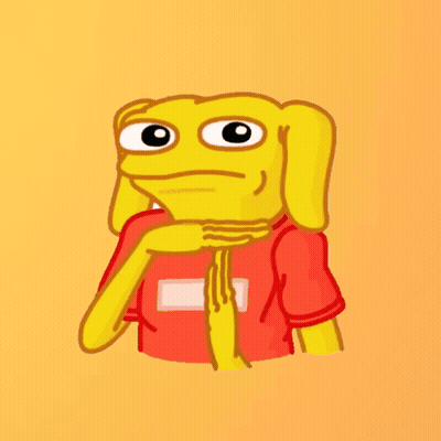 A Yellow Cartoon Character Wearing A Red Shirt With A White Square On It GIF