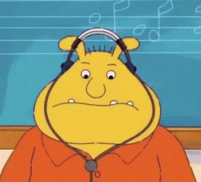 A Yellow Cartoon Character Wearing Headphones And A Tie . GIF