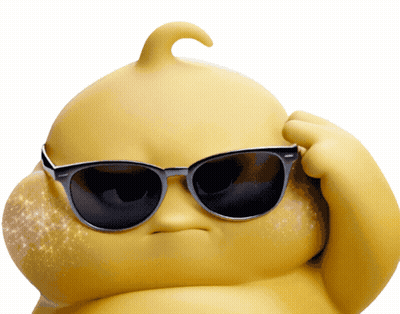 A Yellow Cartoon Character Wearing Sunglasses And Making A Funny Face GIF