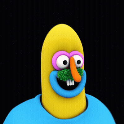 A Yellow Cartoon Character With A Blue Shirt On Has A Purple Eye GIF