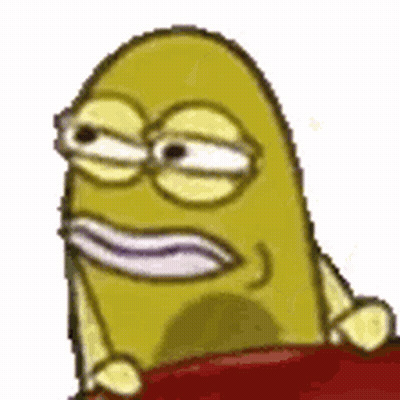 A Yellow Cartoon Character With A Purple Mouth Is Sitting On A Red Blanket . GIF