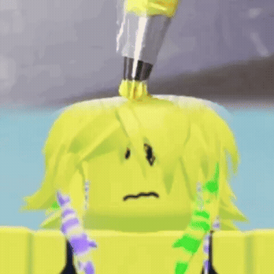 A Yellow Cartoon Character With A Sad Face Is Being Painted Yellow With A Brush . GIF