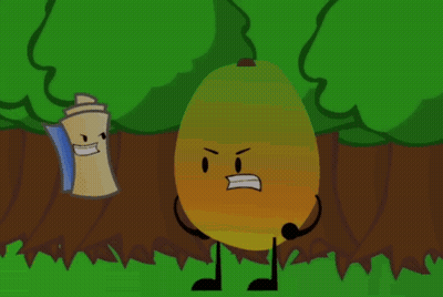 A Yellow Cartoon Character With Arms And Legs Is Standing In Front Of A Fire . GIF