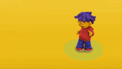 A Yellow Cartoon Character With Purple Hair And A Red Sweater Is Shrugging His Shoulders . GIF