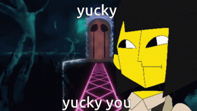 A Yellow Cartoon Character With The Words Yucky Yucky You GIF