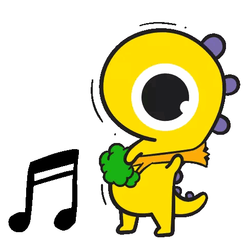A Yellow Cartoon Dinosaur Is Standing Next To A Musical Note . Sticker