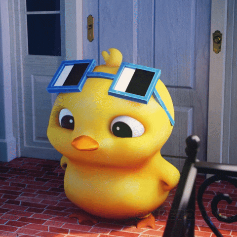 A Yellow Cartoon Duck Wearing Blue Sunglasses GIF