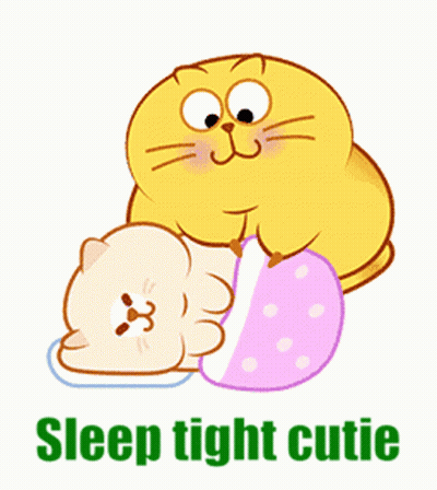 A Yellow Cat Is Petting A White Cat With The Words Sleep Tight Cutie Written Below It GIF