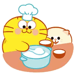 A Yellow Cat Wearing A Chef 'S Hat Is Stirring A Pot Of Milk Sticker