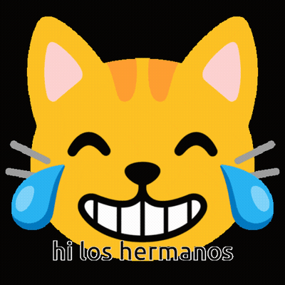 A Yellow Cat With Tears Coming Out Of Its Eyes And The Words Hi Los Hermanos Below It GIF