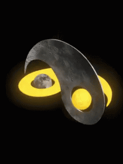 A Yellow Circle With A Hole In It Is Surrounded By A Half Moon GIF