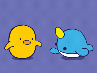 A Yellow Duck And A Blue Whale Are Dancing Together GIF