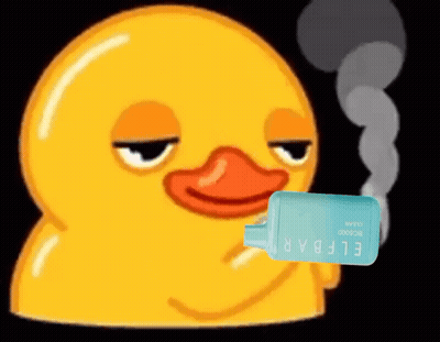 A Yellow Duck Is Holding A Bottle Of Elfbar Cologne GIF