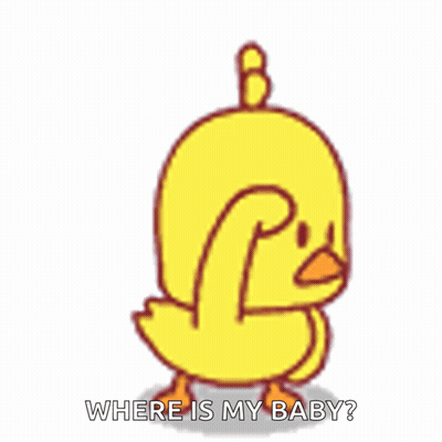 A Yellow Duck Is Scratching Its Head And Asking Where Is My Baby GIF
