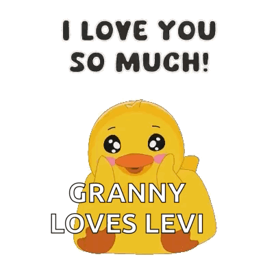 A Yellow Duck With A Pink Heart On Its Head Says I Love You So Much Granny Loves Levi . GIF