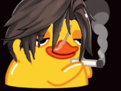 A Yellow Duck With Long Hair Is Smoking A Cigarette With Smoke Coming Out Of It 'S Mouth GIF