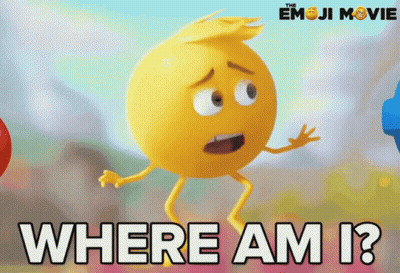 A Yellow Emoji With Arms And Legs Says Where Am I ? GIF